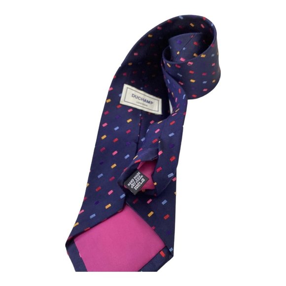 DUCHAMP LONDON Blue Geometric Silk Tie Hand  Made In England 58-"3".3/4 EX COND - Picture 2 of 8